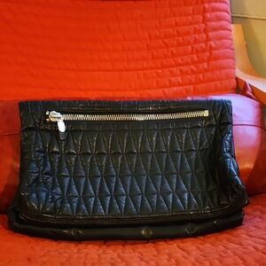 DKNY Quilted Black Leather Fold-Over Clutch